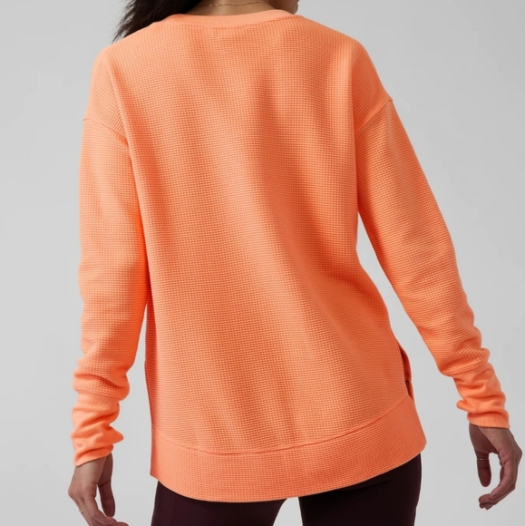 Athleta Coaster Luxe Waffle Sweatshirt Orange Bleach SZ Medium - Picture 8 of 11